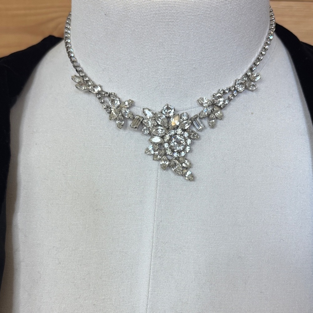 Vintage Silver Crystal Floral Necklace